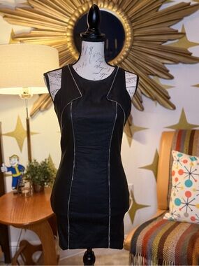 2000’s ANGL Black Sleeveless Mini Dress with Zipper Hardware Contrast